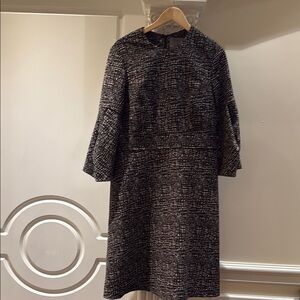 Lela Rose Monochrome Textured Long Sleeve Dress